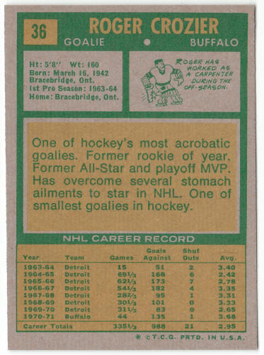 1971-72 Topps Hockey #36 Roger Crozier