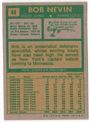 1971-72 Topps Hockey #44 Bob Nevin