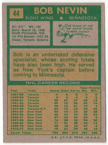 1971-72 Topps Hockey #44 Bob Nevin