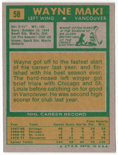 1971-72 Topps Hockey #58 Wayne Maki