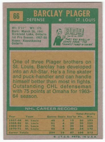 1971-72 Topps Hockey #66 Barclay Plager