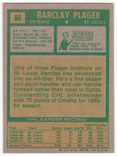 1971-72 Topps Hockey #66 Barclay Plager