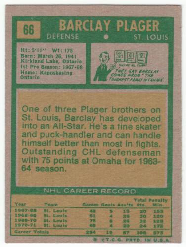 1971-72 Topps Hockey #66 Barclay Plager