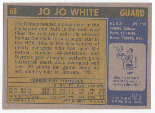1971-72 Topps #69 Jo Jo White Ex/M- back