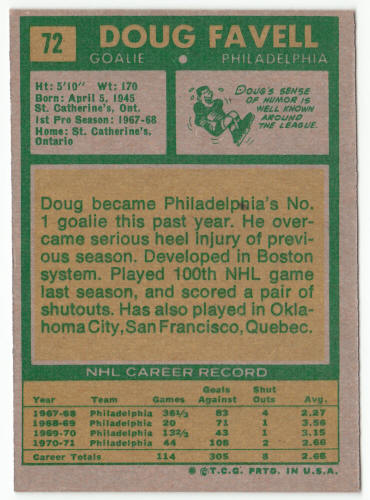 1971-72 Topps Hockey #72 Doug Favell