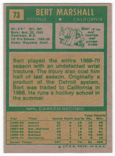 1971-72 Topps Hockey #73 Bert Marshall