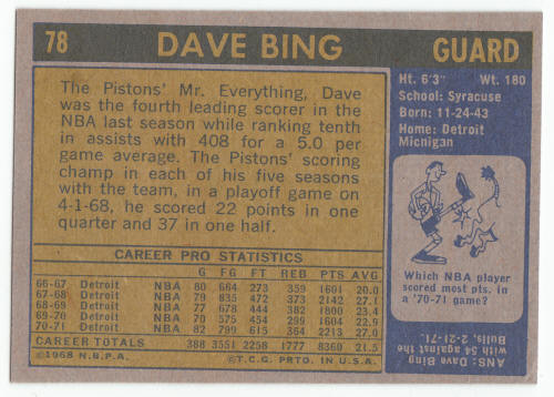 1971-72 Topps #78 Dave Bing back