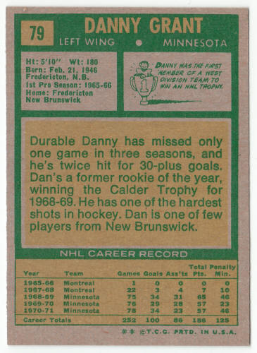 1971-72 Topps Hockey #79 Danny Grant