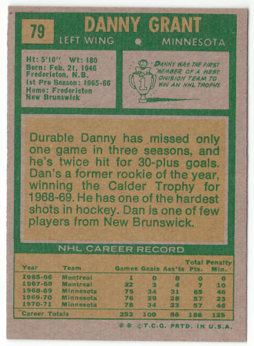 1971-72 Topps Hockey #79 Danny Grant