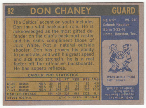 1971-72 Topps #82 Don Chaney back