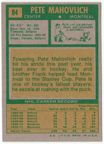 1971-72 Topps Hockey #84 Pete Mahovlich