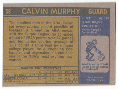 1971-72 Topps #58 Calvin Murphy back