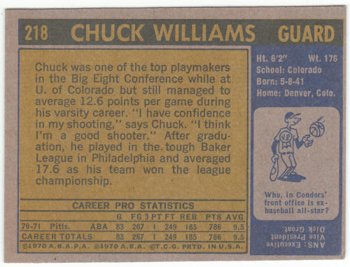 1971-72 Topps Basketball #218 Chuck Williams