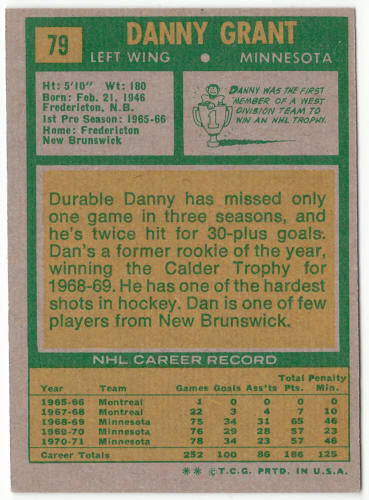 1971-72 Topps Hockey #79 Danny Grant