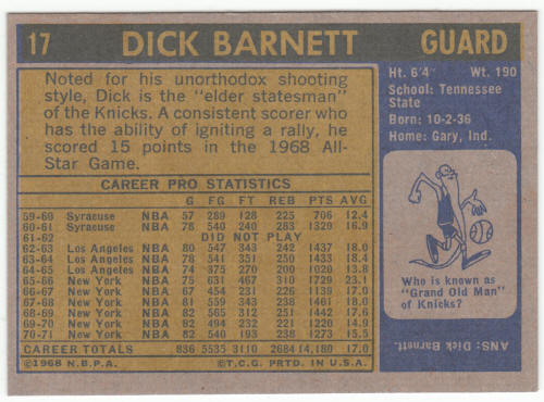 1971-72 Topps #17 Dick Barnett back