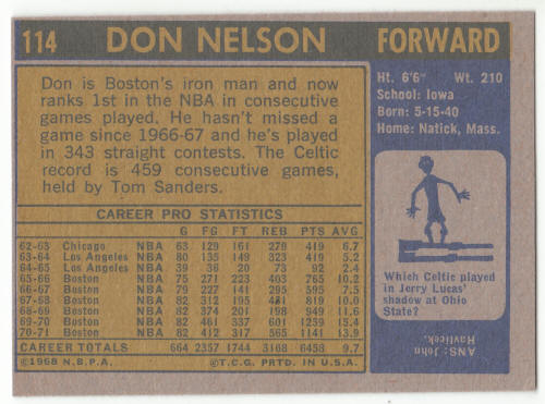 1971-72 Topps Basketball #114 Don Nelson back