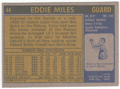 1971-72 Topps Basketball #44 Eddie Miles