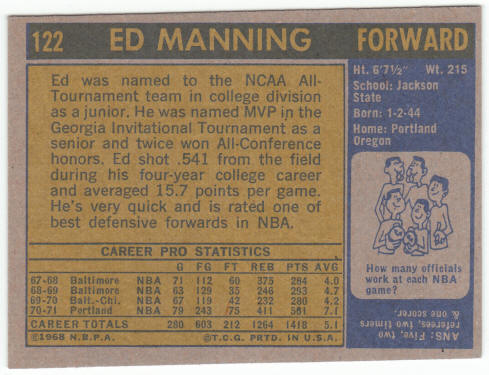 1971-72 Topps Basketball #122 Ed Manning