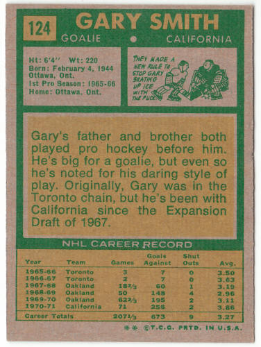 1971-72 Topps Hockey #124 Gary Smith