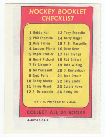 1971-72 Topps Hockey Booklet Bobby Clarke #10