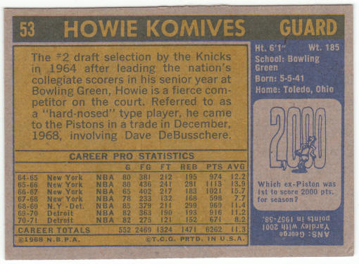 1971-72 Topps Basketnball #53 Howie Komives