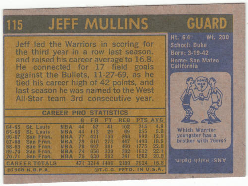 1971-72 Topps Basketball #115 Jeff Mullins