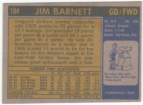 1971-72 Topps Basketball #104 Jim Barnett