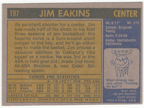 1971-72 Topps Basketball #197 Jim Eakins