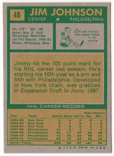 1971-72 Topps Hockey #48 Jim Johnson