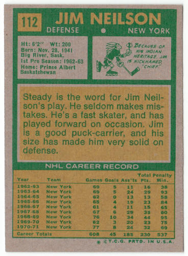 1971-72 Topps Hockey #112 Jim Neilson