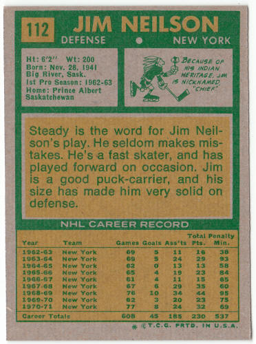 1971-72 Topps Hockey #112 Jim Neilson