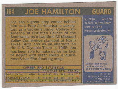 1971-72 Topps Basketball #164 Joe Hamilton