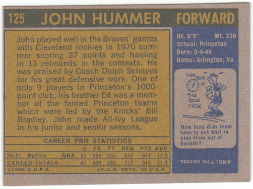 1971-72 Topps Basketball #125 John Hummer