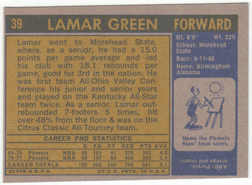 1971-72 Topps Basketball #39 Lamar Green