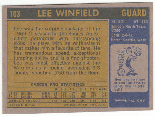 1971-72 Topps Basketball #103 Lee Winfield