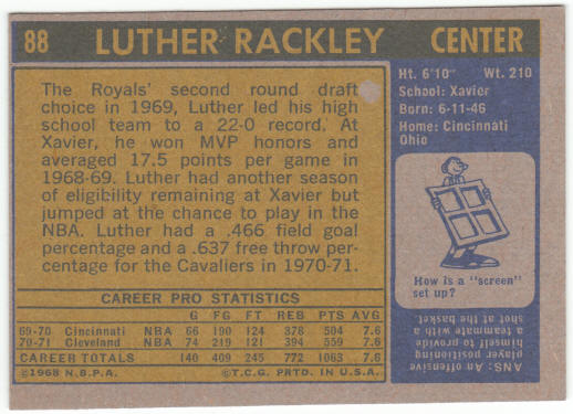 1971-72 Topps Basketball #88 Luther Rackley