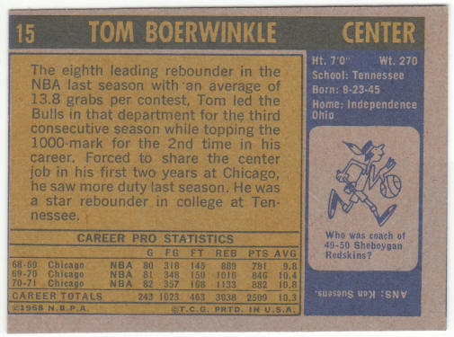 1971-72 Topps Basketball #15 Tom Boerwinkle