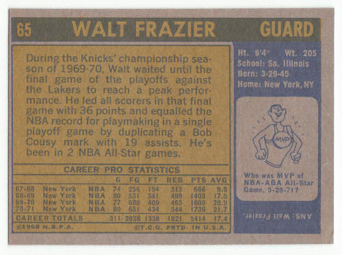 1971-72 Topps #65 Walt Frazier back
