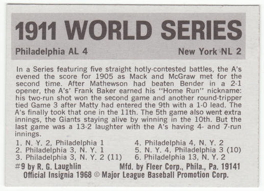 1971 Fleer 1911 World Series Card #9 Frank Baker