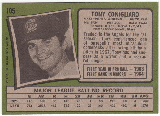 1971 Topps Baseball #105 Tony Conigliaro