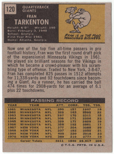 1971 Topps Football #120 Fran Tarkenton