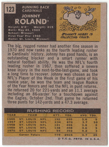 1971 Topps Football #123 Johnny Roland