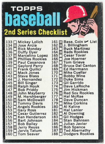 1971 Topps Baseball #123A 2nd Series Checklist