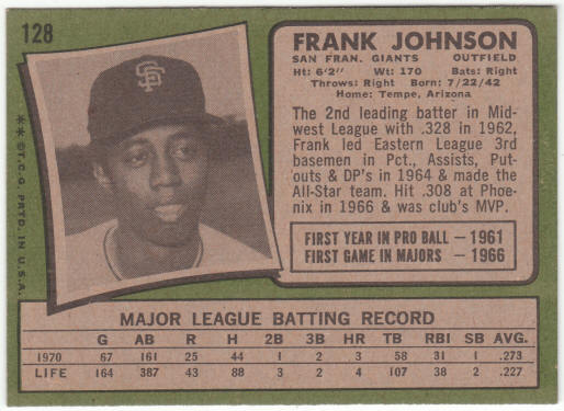 1971 Topps Baseball #128 Frank Johnson