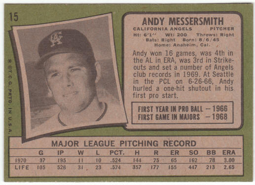 1971 Topps Baseball #15 Andy Messersmith