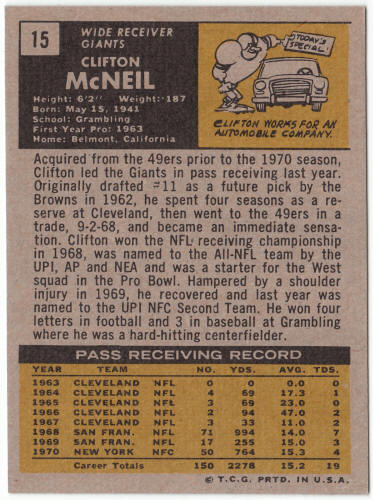 1971 Topps Football #15 Clifton McNeil