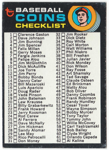1971 Topps Baseball #161A Baseball Coins Checklist