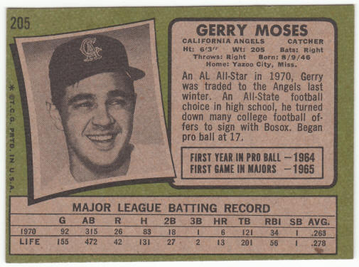 1971 Topps Baseball #205 Gerry Moses