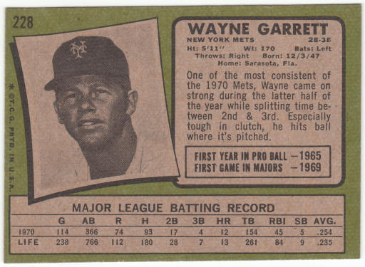 1971 Topps Baseball #228 Wayne Garrett