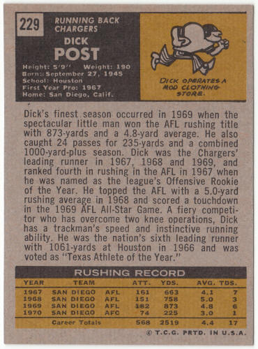 1971 Topps Football #229 Dick Post